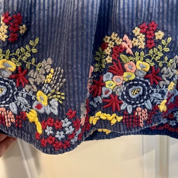 A Personal Touch Stripped Button Down Floral Embroidery Blouse Medium - Picture 3 of 14